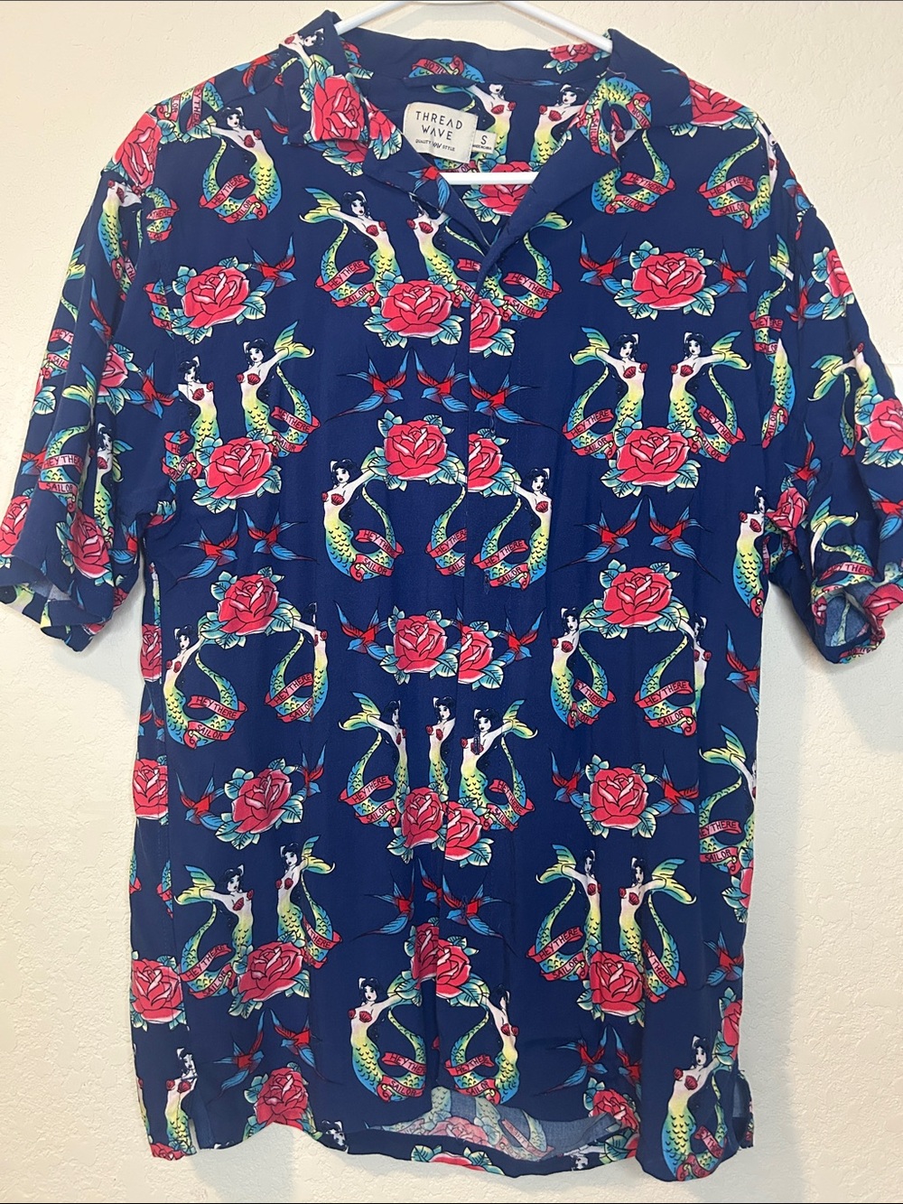 Men's Navy Floral Mermaid Print Shirt